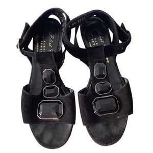 Robert Clergerie BarneysBlack Leather Rhinestone Strappy Sandals Shoes 6
